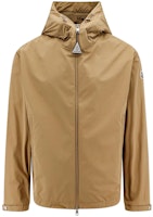 Moncler Solid Color Hooded Zip-Up Jacket in Light Brown. J10911A0008654A91236 Moncler Solid Color Hooded Zip-Up Jacket in Light Brown. J10911A0008654A91236
