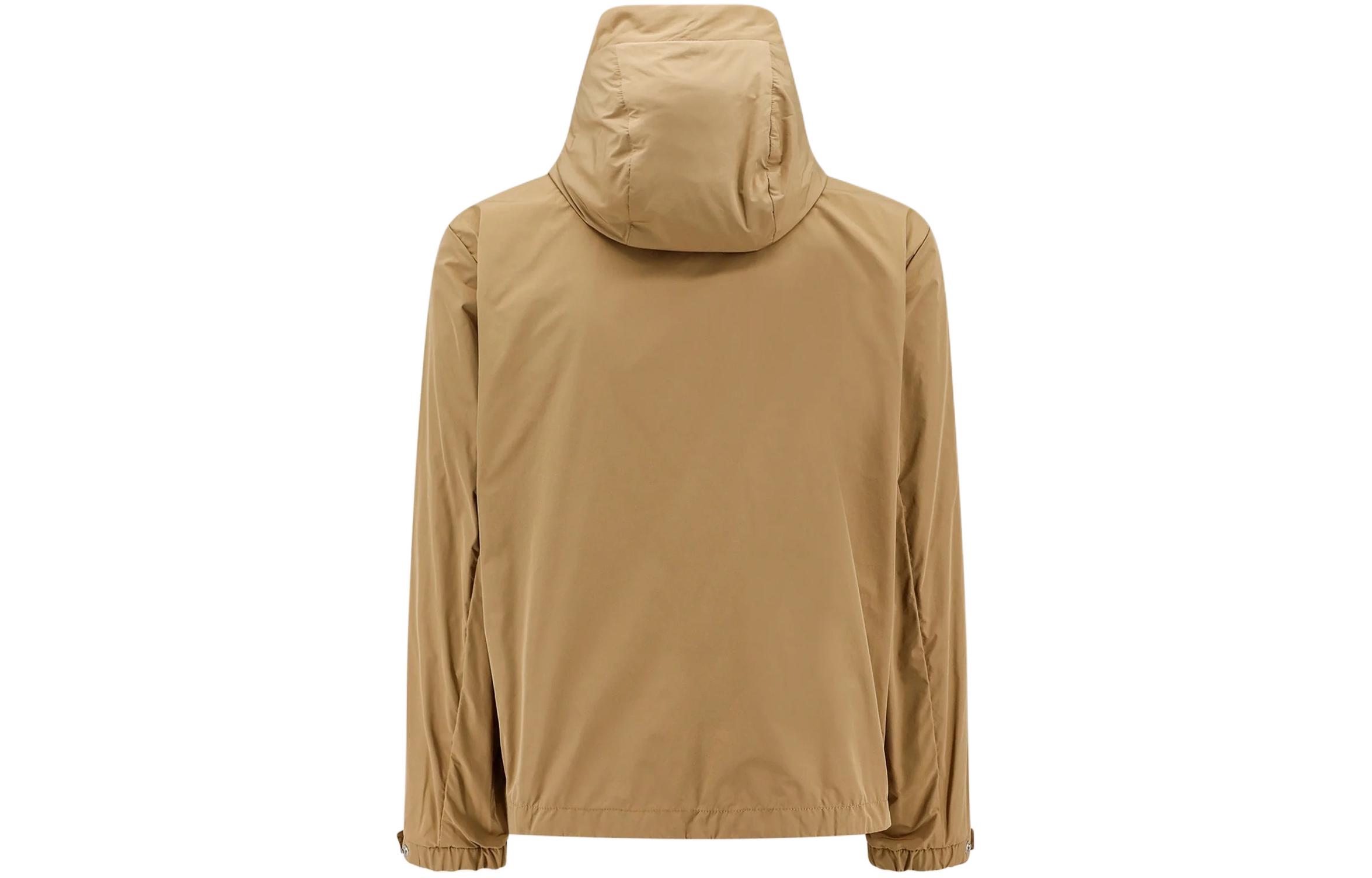 Lookbook Moncler Jaket Zip-Up Berhudah Warna Coklat Muda. J10911A0008654A91236