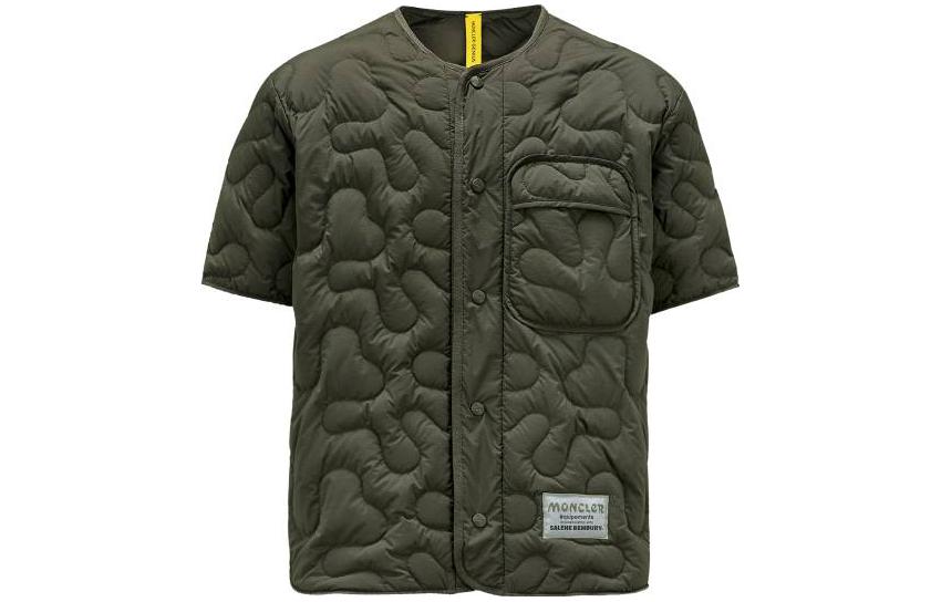 Moncler  Solid Color Loose Button Crew Neck Short Sleeve Shirt Green 2F00002M322483C