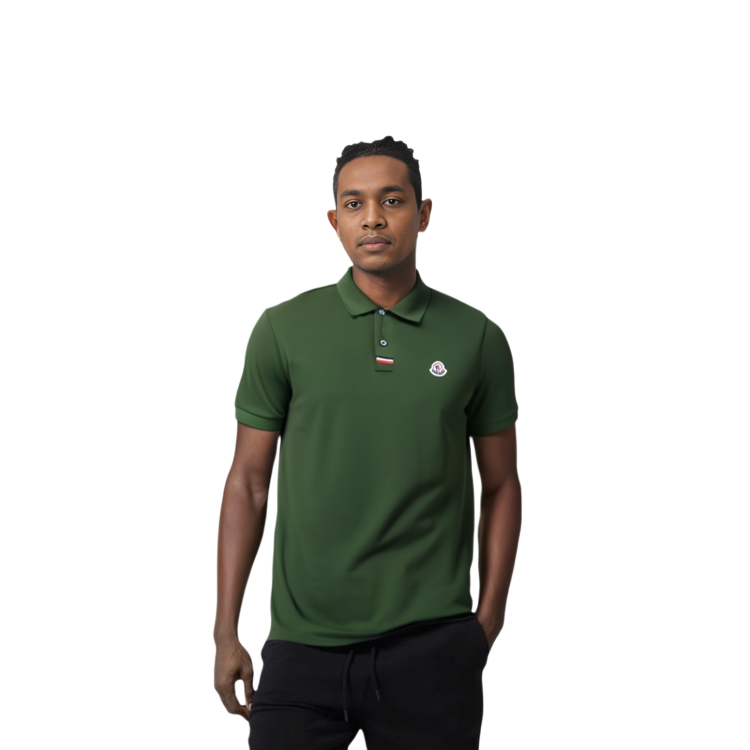 Shop モンクレール 無地 ポロカラー ショートスリーブ Tシャツ グリーン 8A00029899UR-876