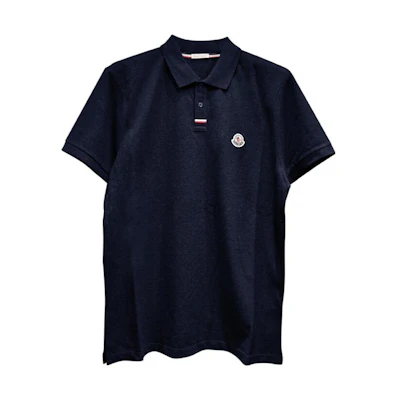 Moncler Solid Color Short-Sleeve Polo Shirt Navy Blue 8A00029899UR-773