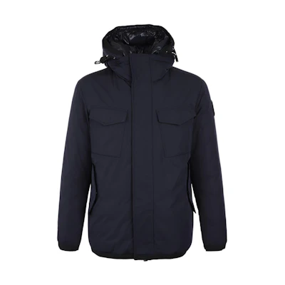 Moncler Solid Color Zip-Up Hooded Jacket Navy Blue 1B58400-54A91-74S