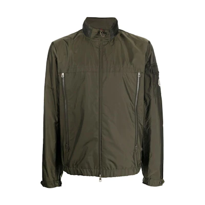 Moncler Solid Color Zip-Up Raincoat Jacket in Army Green. I10911A0009768352