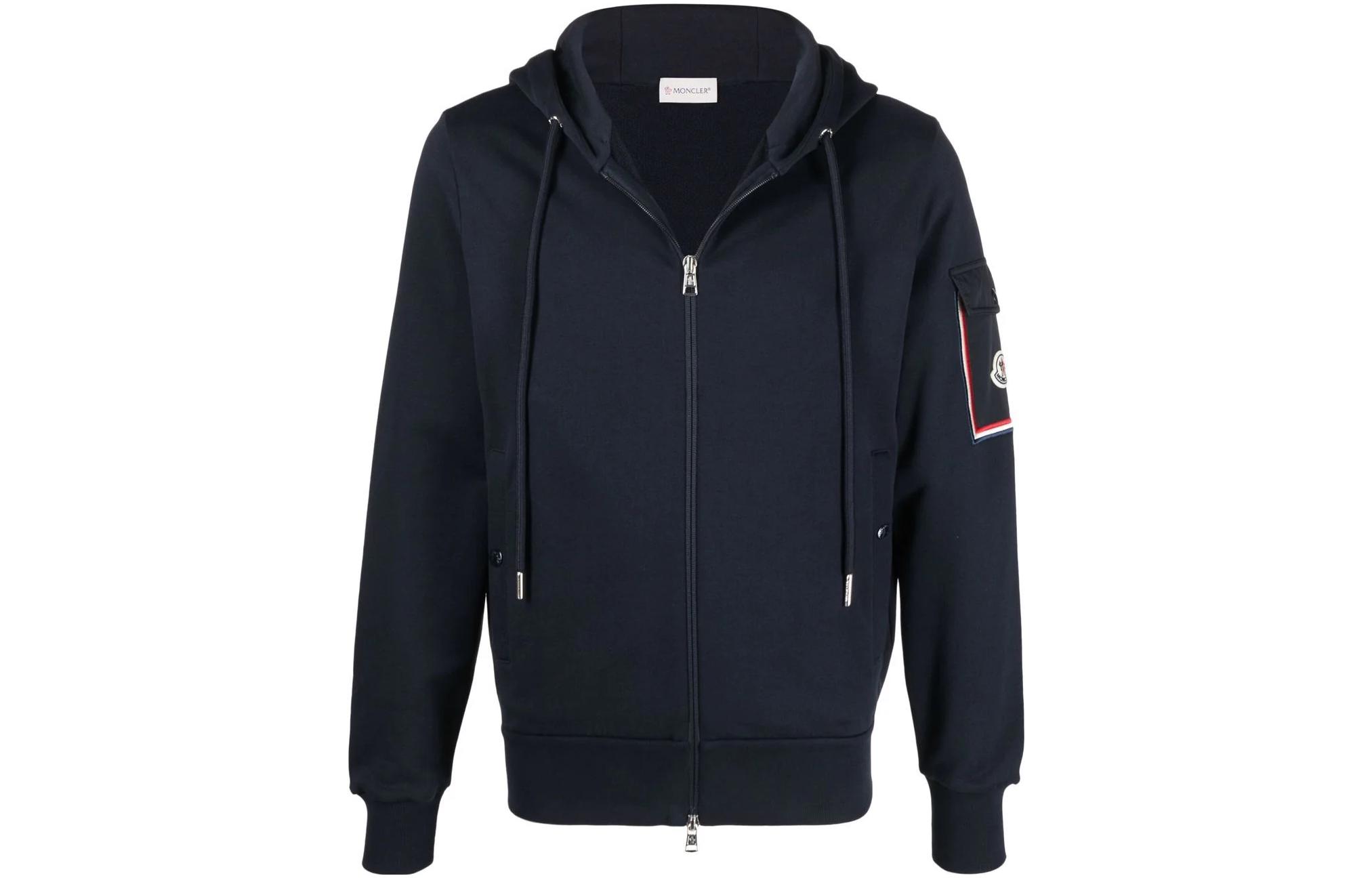 Moncler  Solid Color Zip Hoodie in Deep Navy Blue. H10918G00020809KR778