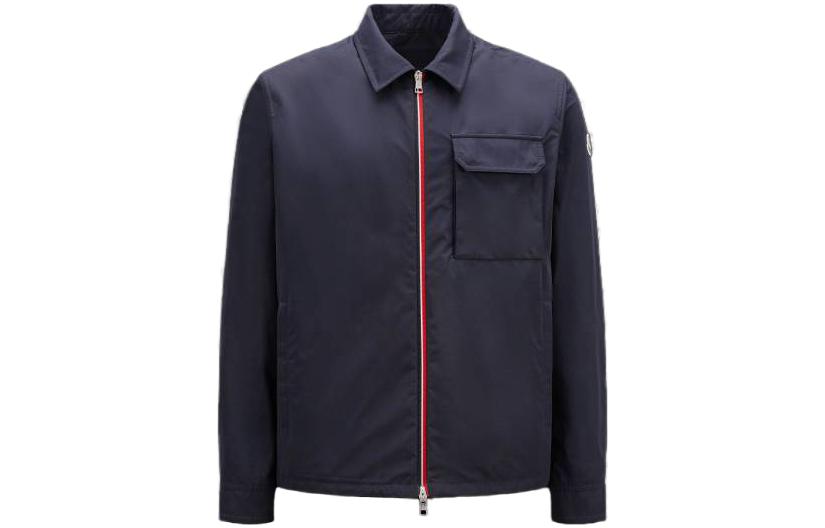 Order Moncler Jaket Biru Tua Navy Zip-Up Berkolar. I10911A0016954A9174S