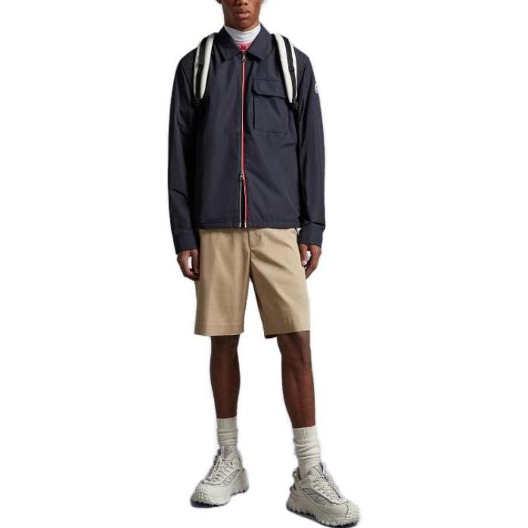 Lookbook Moncler Jaket Biru Tua Navy Zip-Up Berkolar. I10911A0016954A9174S