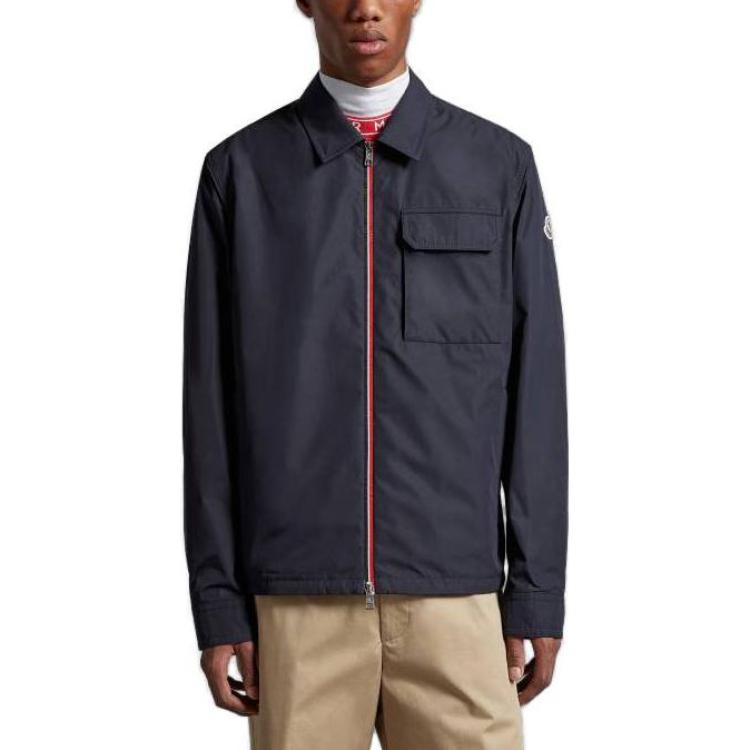 Shop Moncler Jaket Biru Tua Navy Zip-Up Berkolar. I10911A0016954A9174S