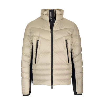 Moncler Solid Stand Collar Zip Slim Fit Jacket in Light Beige. I20971A0005453071219