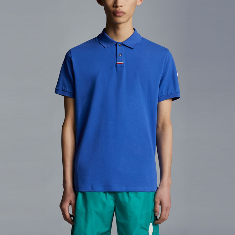 Shop モンクレール ソリッドストライプディテール ポロシャツ ネイビーブルー. H10918A00022899P0771