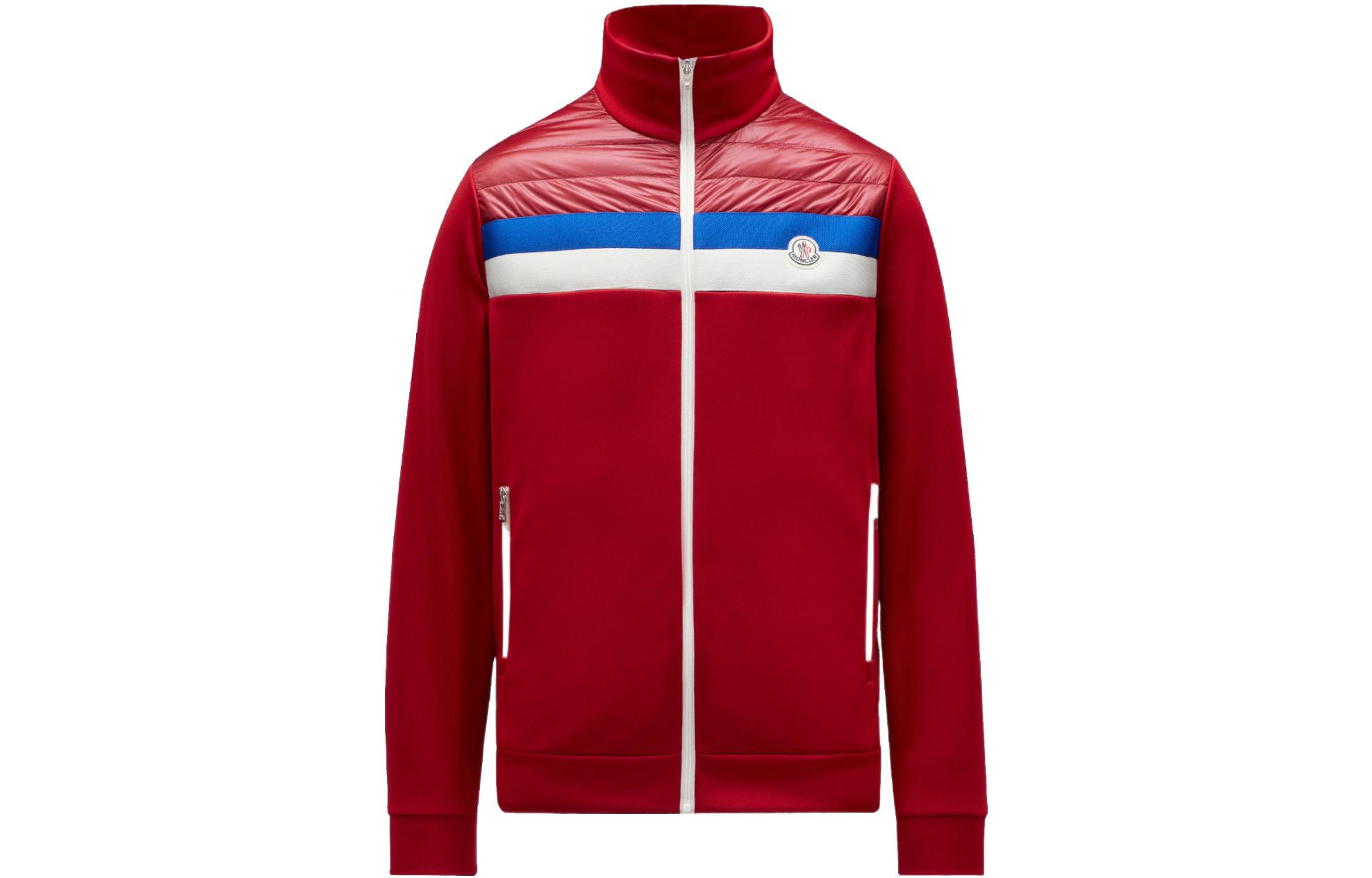 Moncler  SS22 Logo Striped High-neck Zip Jacket in Fiery Red. H10918G00007899A0480