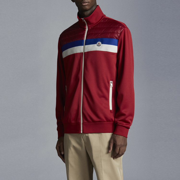 Lookbook 蒙克勒 SS22 标志条纹高领拉链夹克 火焰红 H10918G00007899A0480