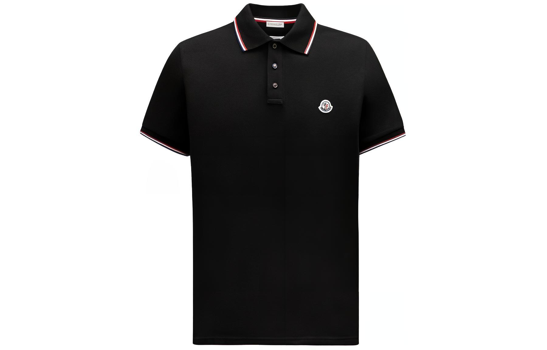 Moncler  SS24 Slim Fit Tricolor Knit Collar Polo Shirt in Black. J10918A7030084556999