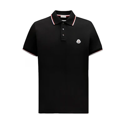 Moncler SS24 Slim Fit Tricolor Knit Collar Polo Shirt in Black. J10918A7030084556999