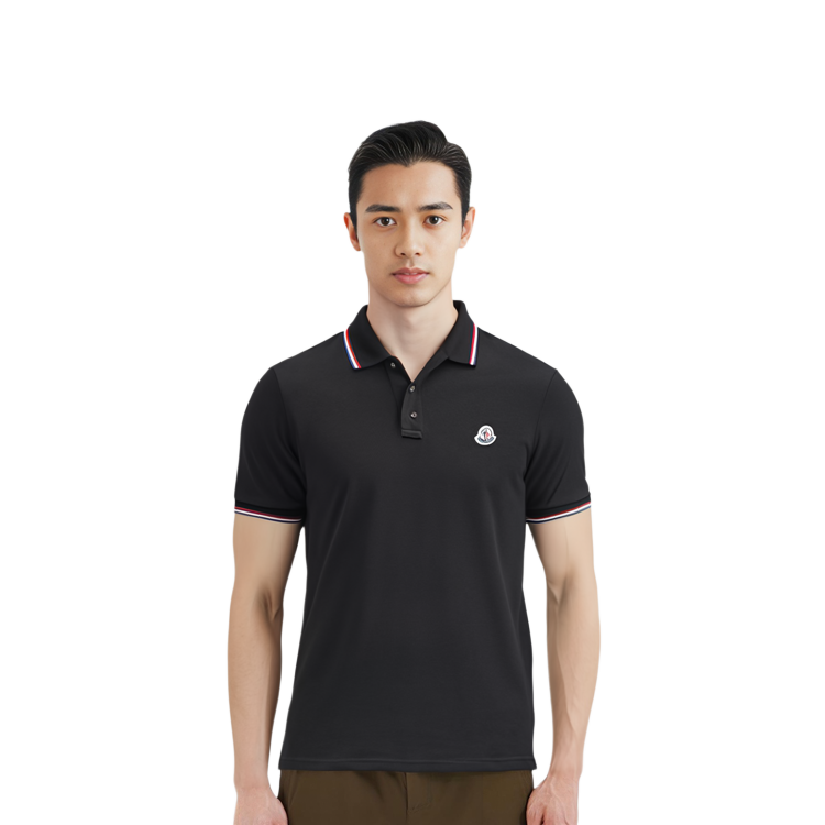 Purchase Moncler SS24 修身版三色織條領黑色POLO衫 J10918A7030084556999