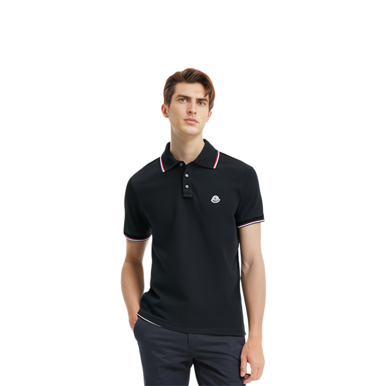 Details for Moncler SS24 修身版三色織條領黑色POLO衫 J10918A7030084556999