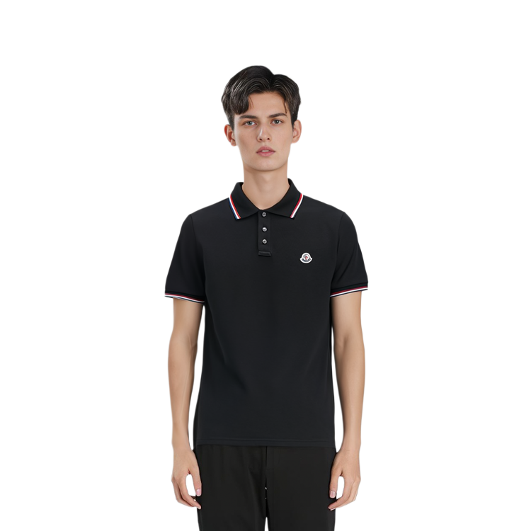 Sizing Moncler SS24 修身版三色織條領黑色POLO衫 J10918A7030084556999