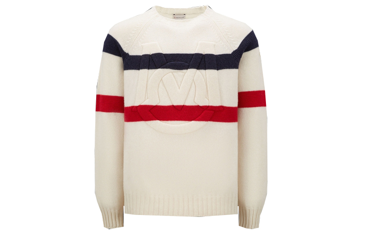 Moncler  Striped Letter Print Sweater White I10919C00001M1127P07
