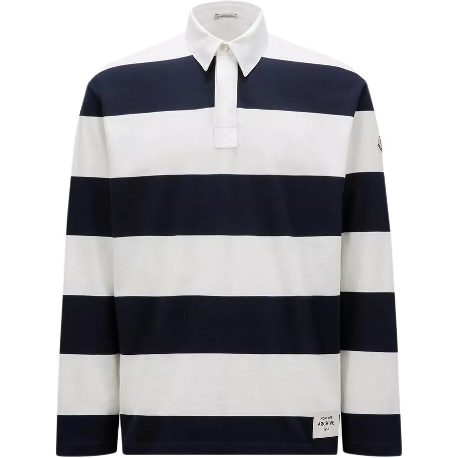Moncler  Striped Logo Patch Long Sleeve Polo - Navy Blue. J20918B0000189ANCP70