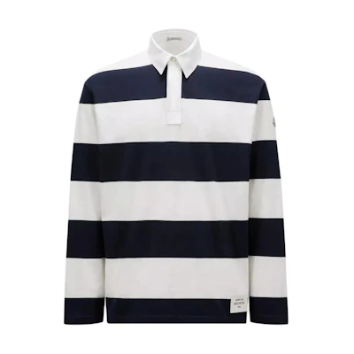 Moncler Striped Logo Patch Long Sleeve Polo - Navy Blue. J20918B0000189ANCP70