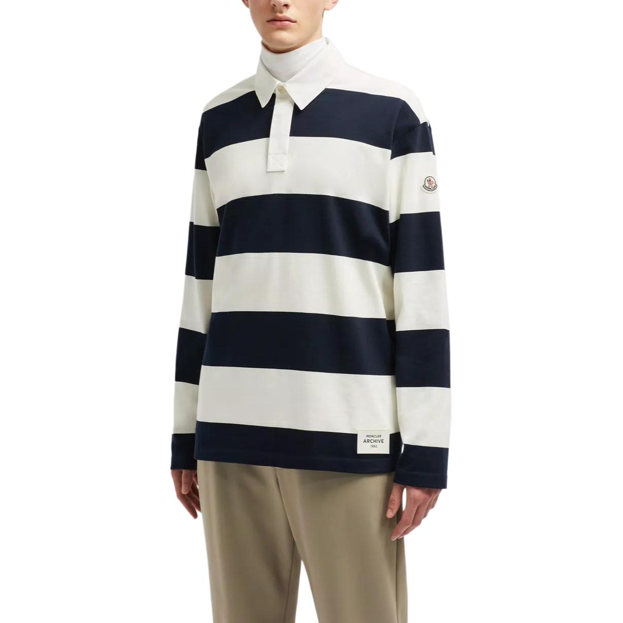 Moncler  Striped Logo Patch Long Sleeve Polo - Navy Blue. J20918B0000189ANCP70 圖 5