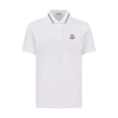Moncler Tricolor Trim Logo Patch Short-Sleeve Polo Shirt - Optical White J10918A0002189A16002