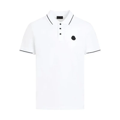 Moncler White Classic Fit Polo Shirt with Point Collar Short Sleeve. 8A0000189A16001