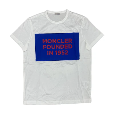 Moncler White Crew Neck T-Shirt with Letter Logo Design. F10918C746108390Y001