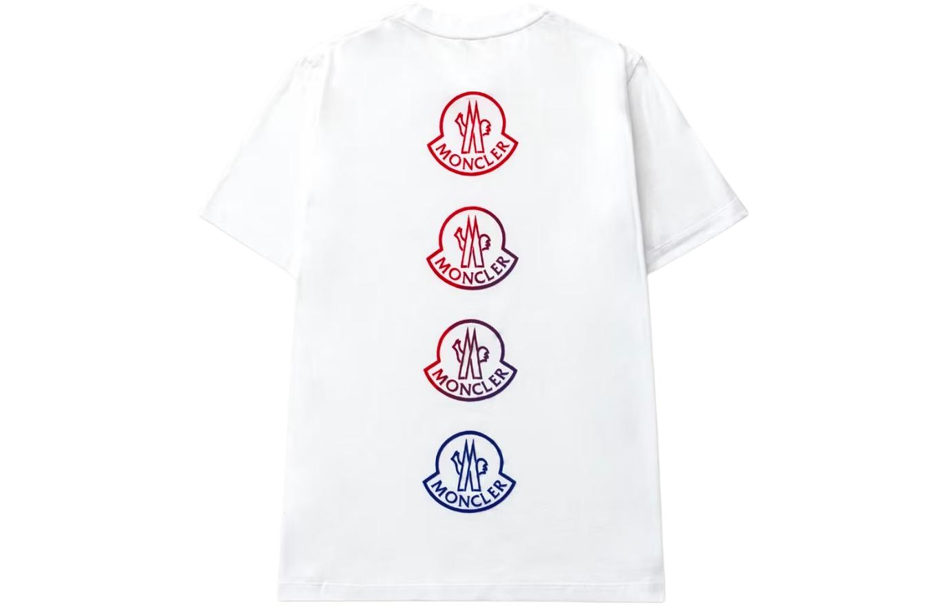 Lookbook Moncler Camiseta Blanca Manga Corta con Estampado Gráfico en la Espalda. G20918C00033829H8001