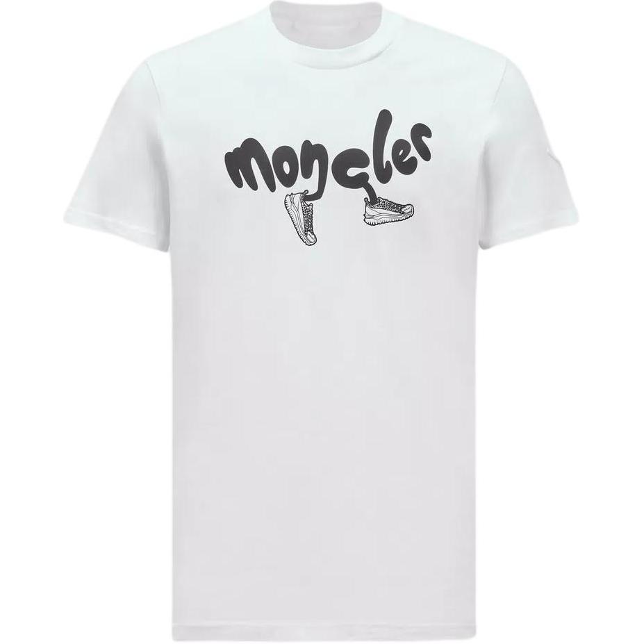 Moncler  White Crewneck T-Shirt with Letter Graphic Print Short Sleeve. J10918C000138390T00A