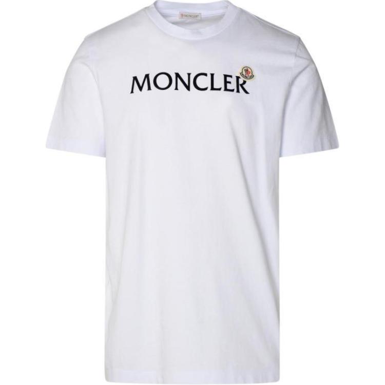 Moncler  White Crewneck T-Shirt with Letter Print Design. 8C000578390T001