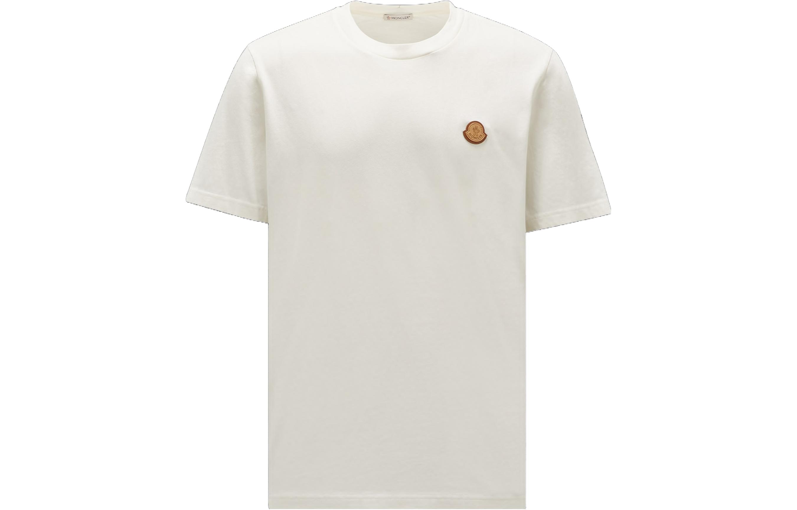 Moncler  White Crewneck T-Shirt with Solid Logo Patch Design. I20918C000518390T034