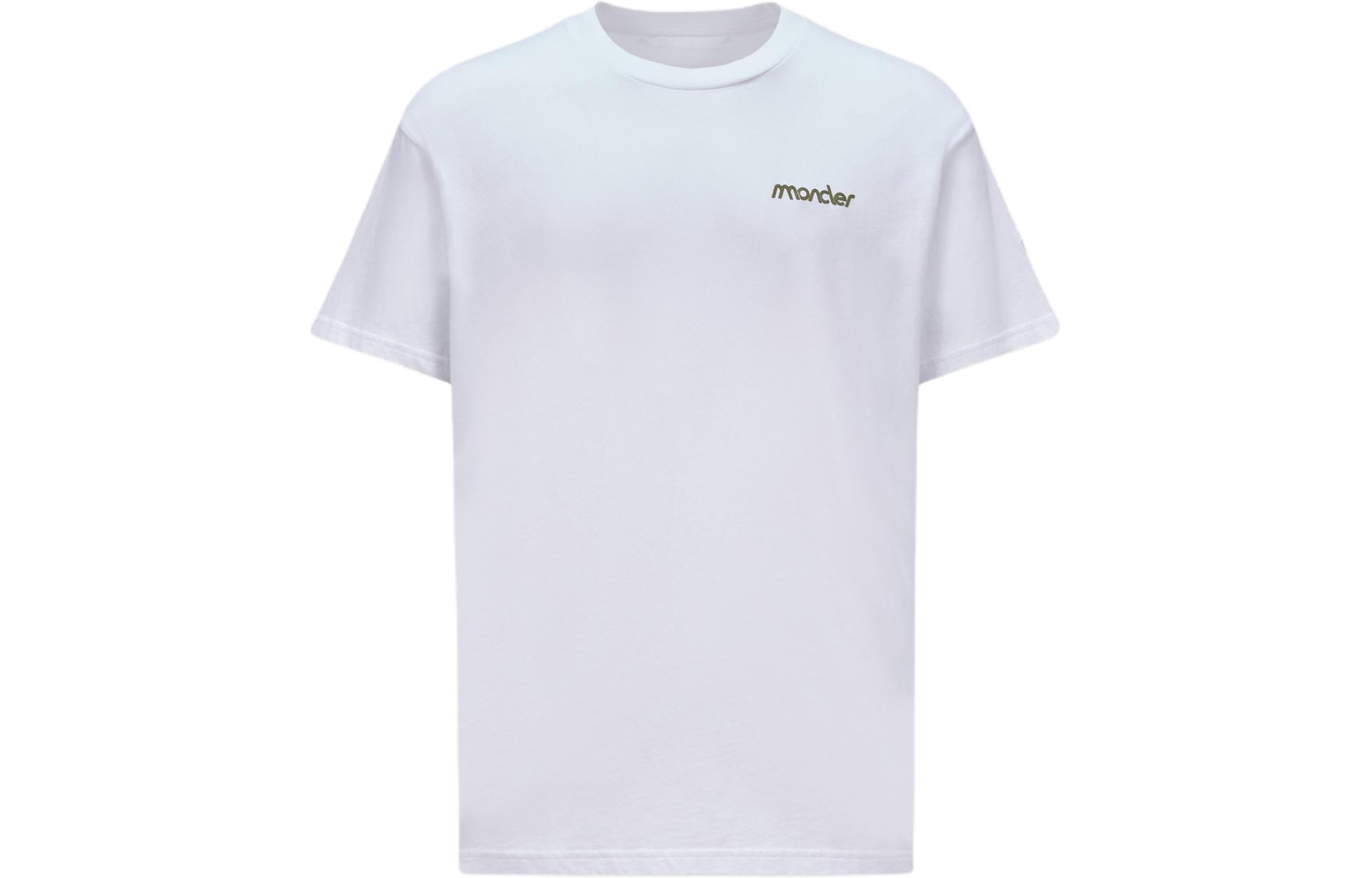 Moncler  White Crewneck T-Shirt with Water-based Print Design. J10918C0004889AKK00A