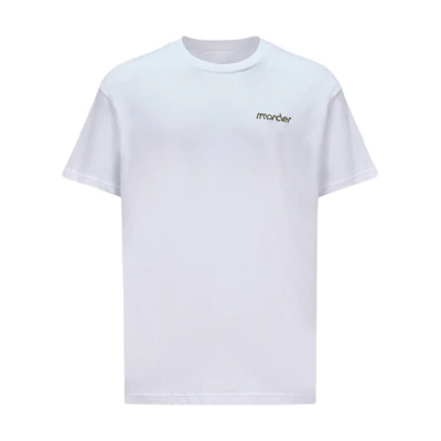 Moncler White Crewneck T-Shirt with Water-based Print Design. J10918C0004889AKK00A