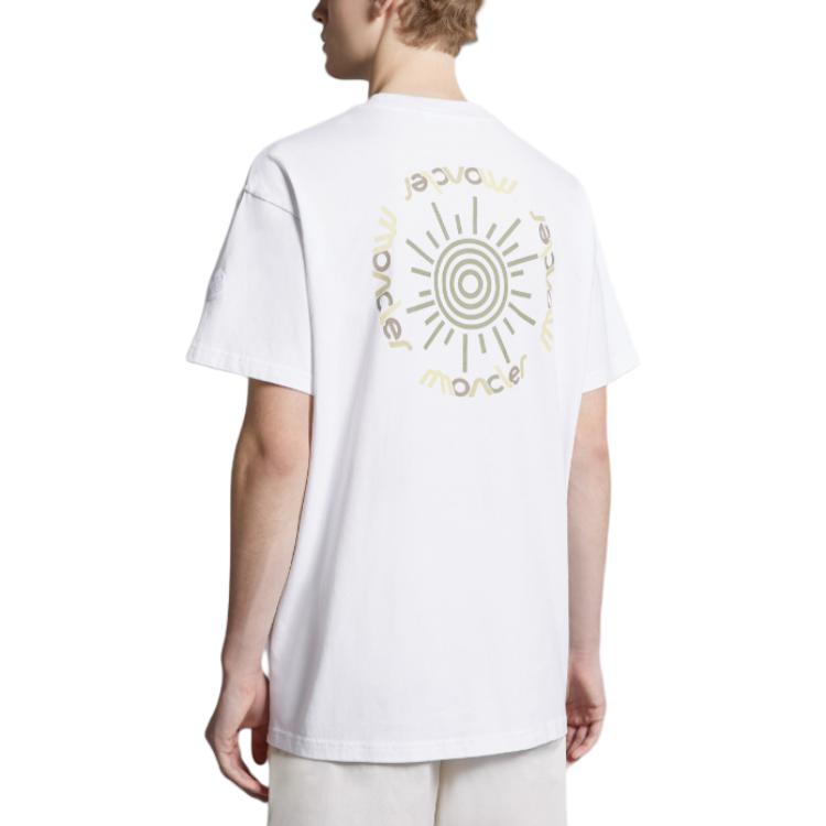 Shop Moncler Kemeja-T Putih Crewneck dengan Rekaan Cetakan Berasaskan Air. J10918C0004889AKK00A