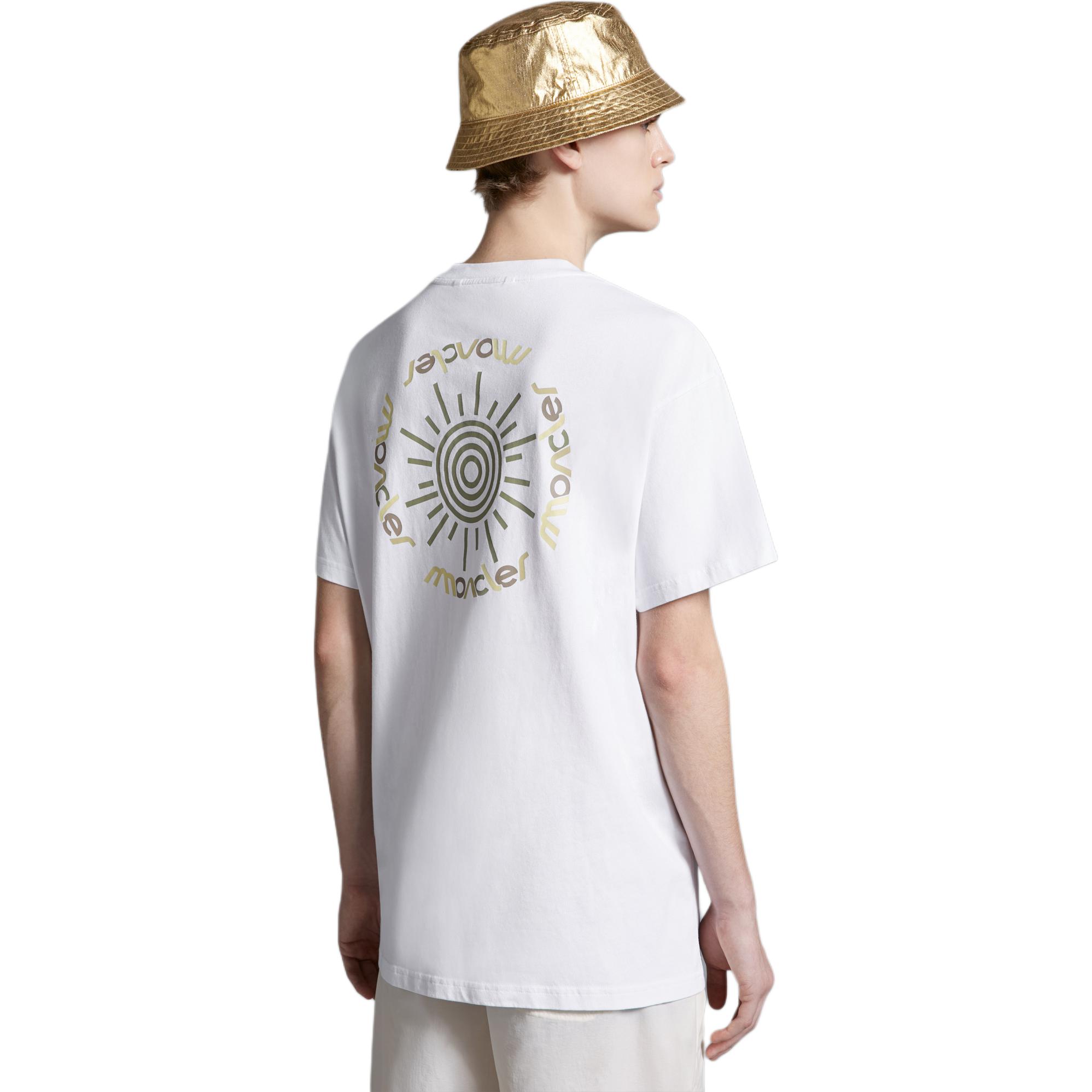 Purchase Moncler Kemeja-T Putih Crewneck dengan Rekaan Cetakan Berasaskan Air. J10918C0004889AKK00A