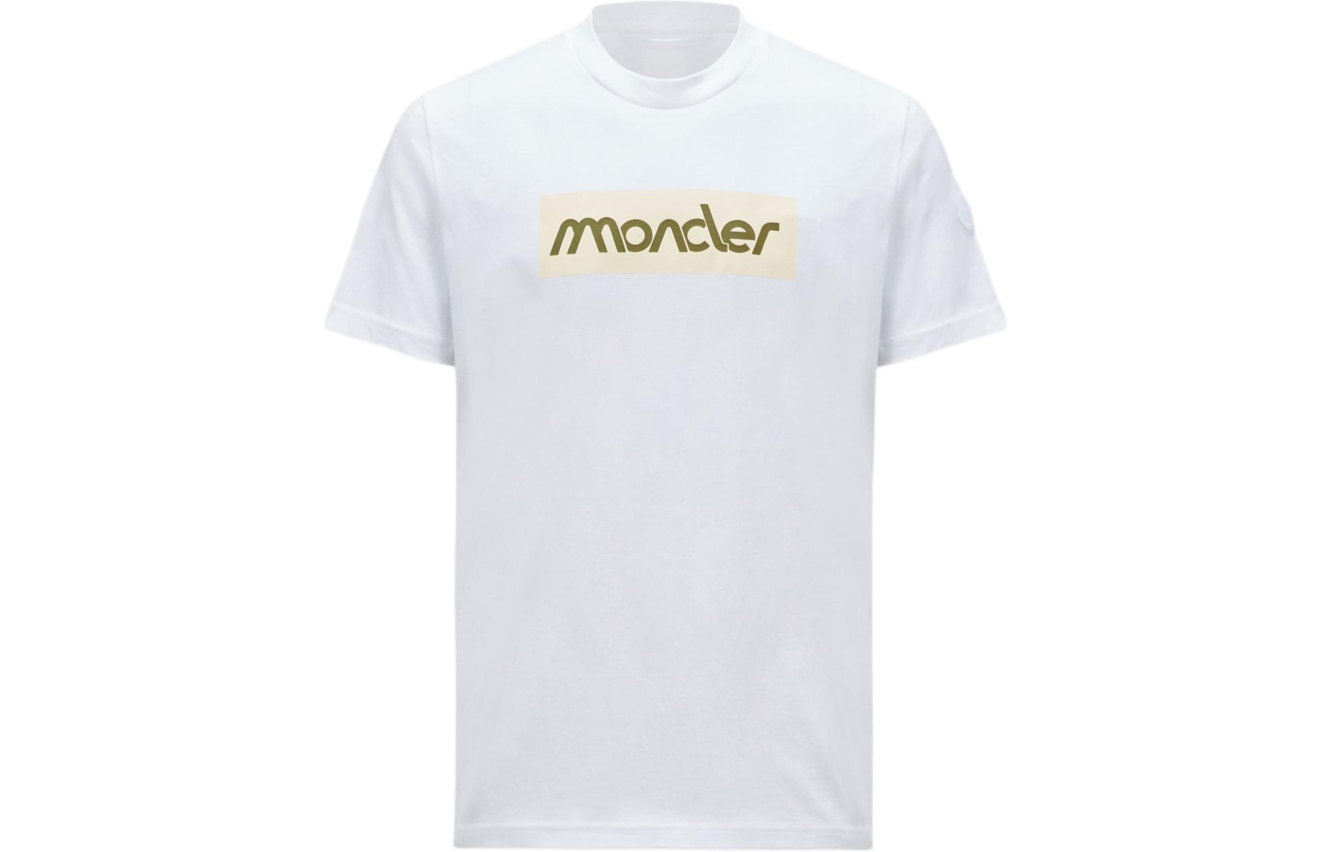 Moncler  White Letter Print Crew Neck Short Sleeve T-Shirt. J10918C0005289AJS00A