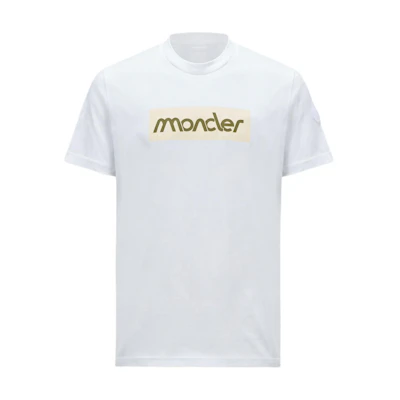 Moncler White Letter Print Crew Neck Short Sleeve T-Shirt. J10918C0005289AJS00A