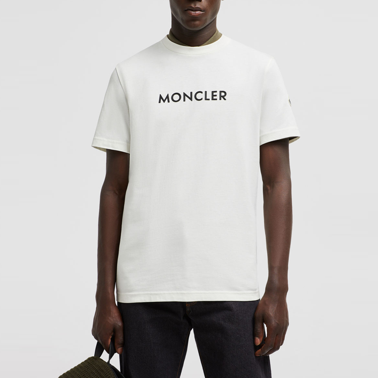 Shop Moncler 白色標誌印花常規版型圓領T恤 J20918C0003489AJS032