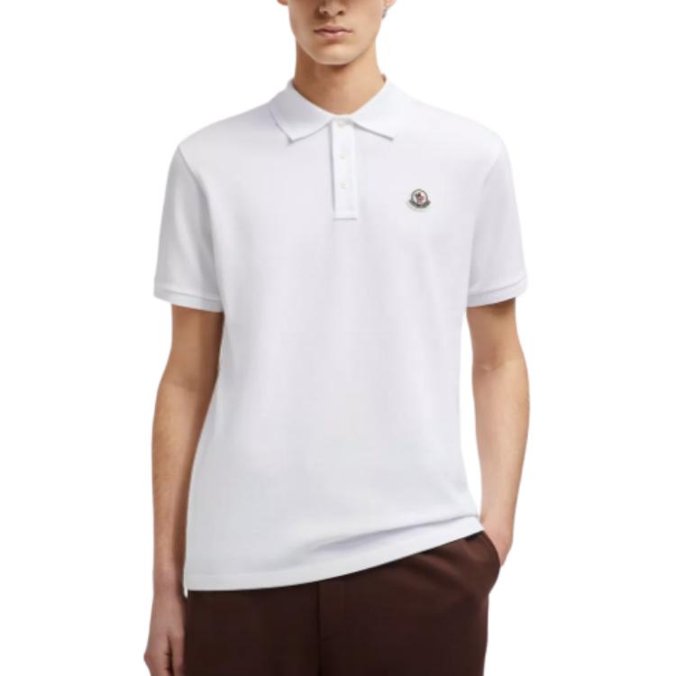 Shop モンクレール ホワイト ロゴプリント 半袖 ポロシャツ J20918A0000984556002