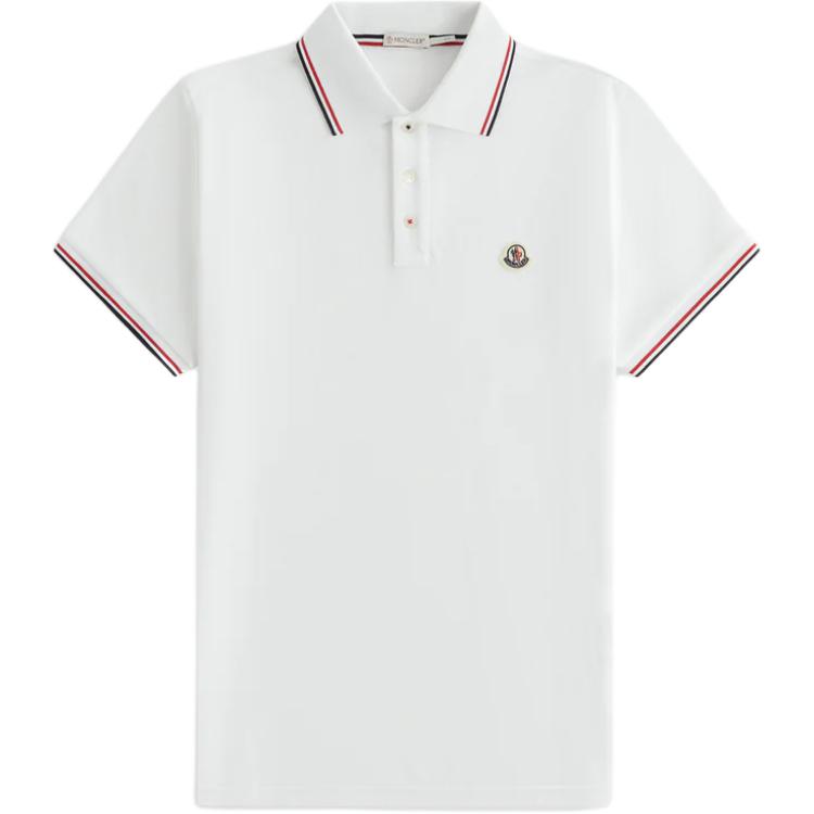 Moncler  White Short Sleeve Straight Cut Polo Shirt with Logo Buttons. J20918A7030084556001