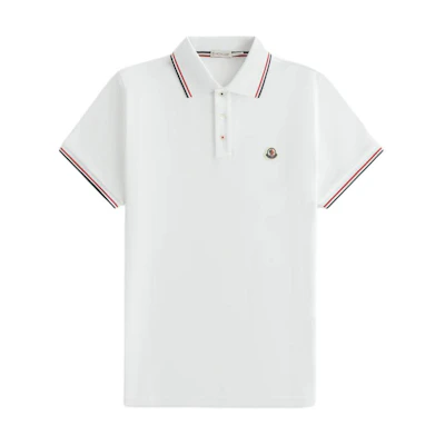 Moncler White Short Sleeve Straight Cut Polo Shirt with Logo Buttons. J20918A7030084556001