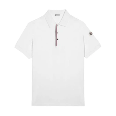 Moncler White Slim Fit Polo Shirt with Embroidered Logo. 8A00022899P0002