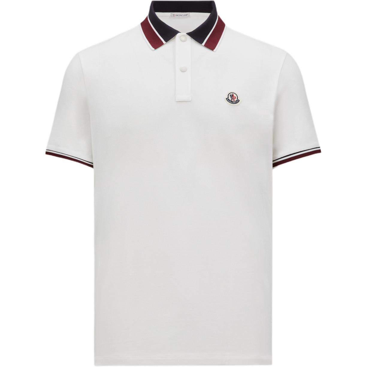 Moncler  White Striped Logo Patch Short Sleeve Polo Shirt J20918A0001889A16034