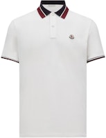 Moncler White Striped Logo Patch Short Sleeve Polo Shirt J20918A0001889A16034 Moncler White Striped Logo Patch Short Sleeve Polo Shirt J20918A0001889A16034