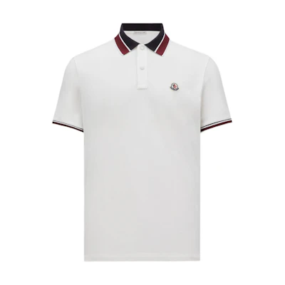 Moncler White Striped Logo Patch Short Sleeve Polo Shirt J20918A0001889A16034