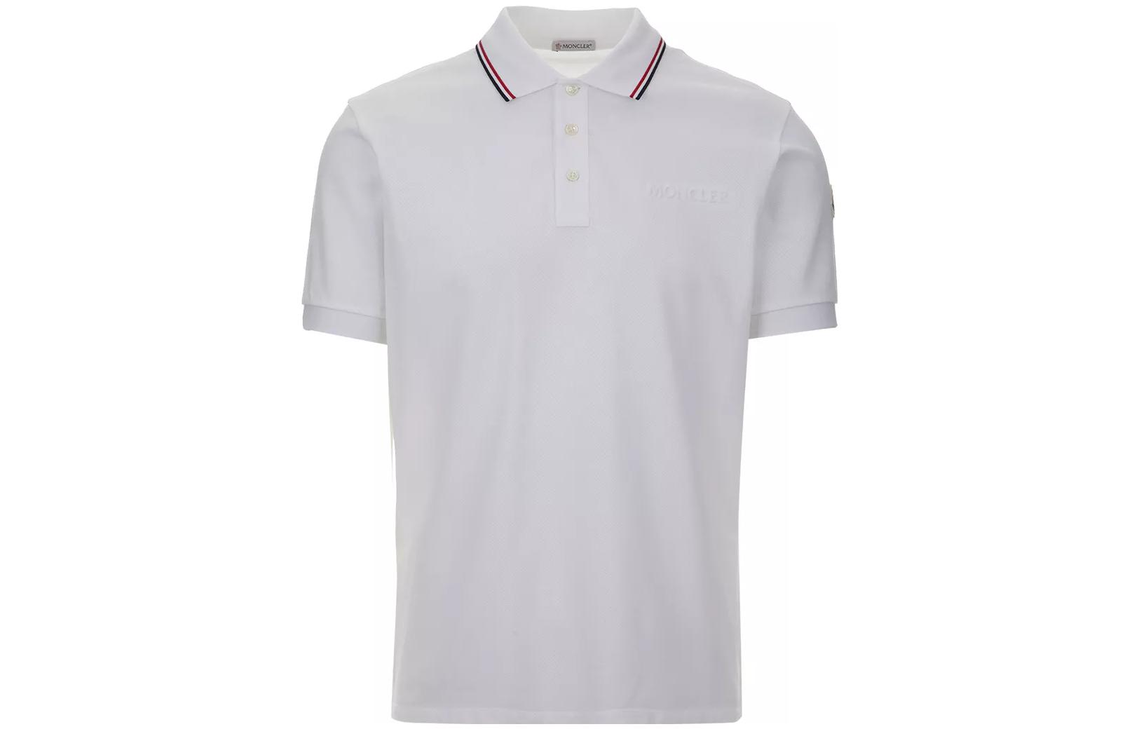 Moncler  White Striped Short-Sleeve Polo Shirt. I20918A0000684556002