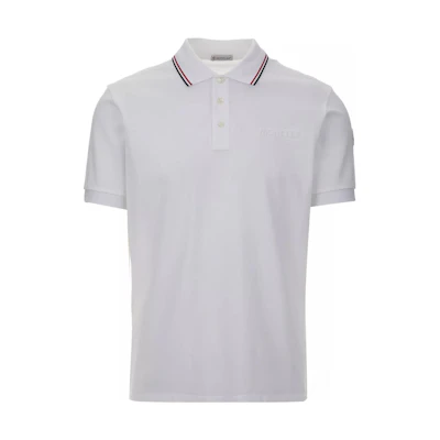 Moncler White Striped Short-Sleeve Polo Shirt. I20918A0000684556002