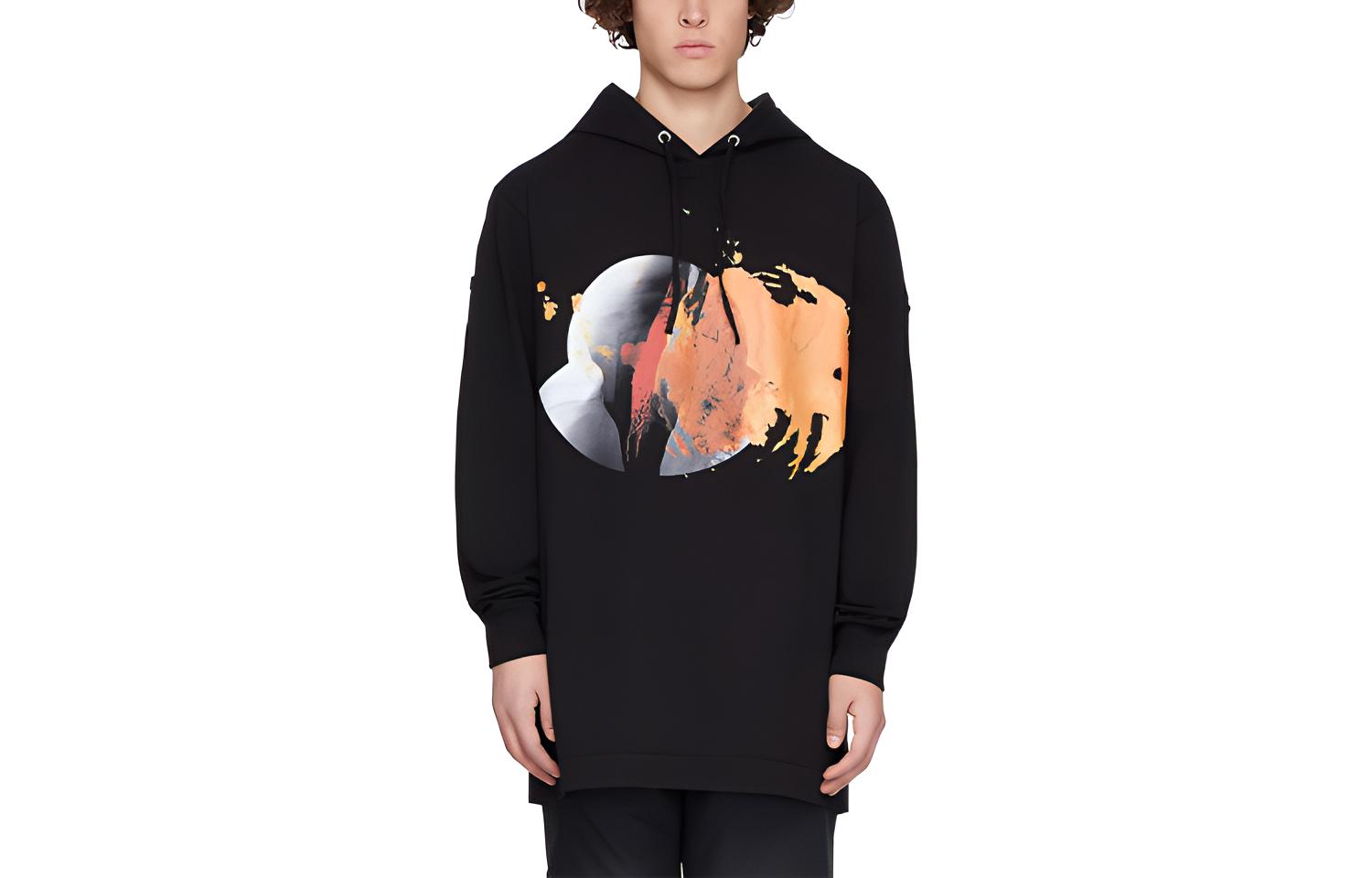 Moncler Abstract Pattern Printed Hoodie Black Long Sleeve Hoodie 201171M202001