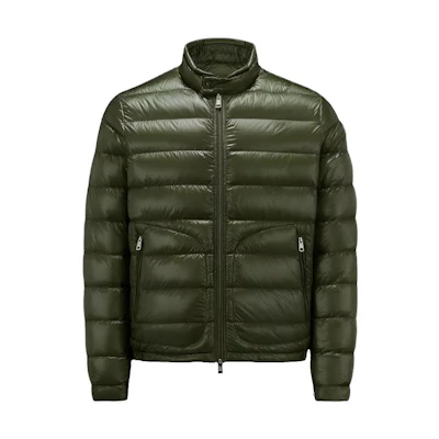 Moncler Acorus Series Glossy Down Jacket for Men in Olive Green. I20911A1060053029833