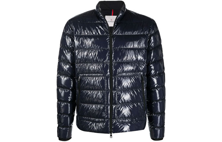Moncler Agar Logo Shiny Puffer Jacket Navy - Unisex Functional Design. G10911A52O0053A5T